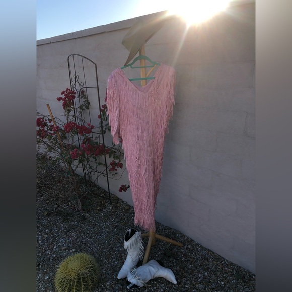 Vintage disco cowgirl Taylor swift like pink midi maxi fringe western dress - Picture 11 of 14